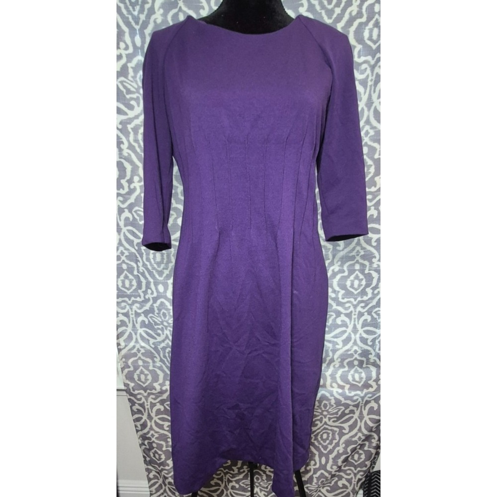 Leslie Fay Women Shift Sheath Dress Short Sleeve Purple Back Zip Size 10